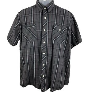 Infiniti Western Shirt L Gray Plaid Button Up Short Sleeve Cowboy Trucker